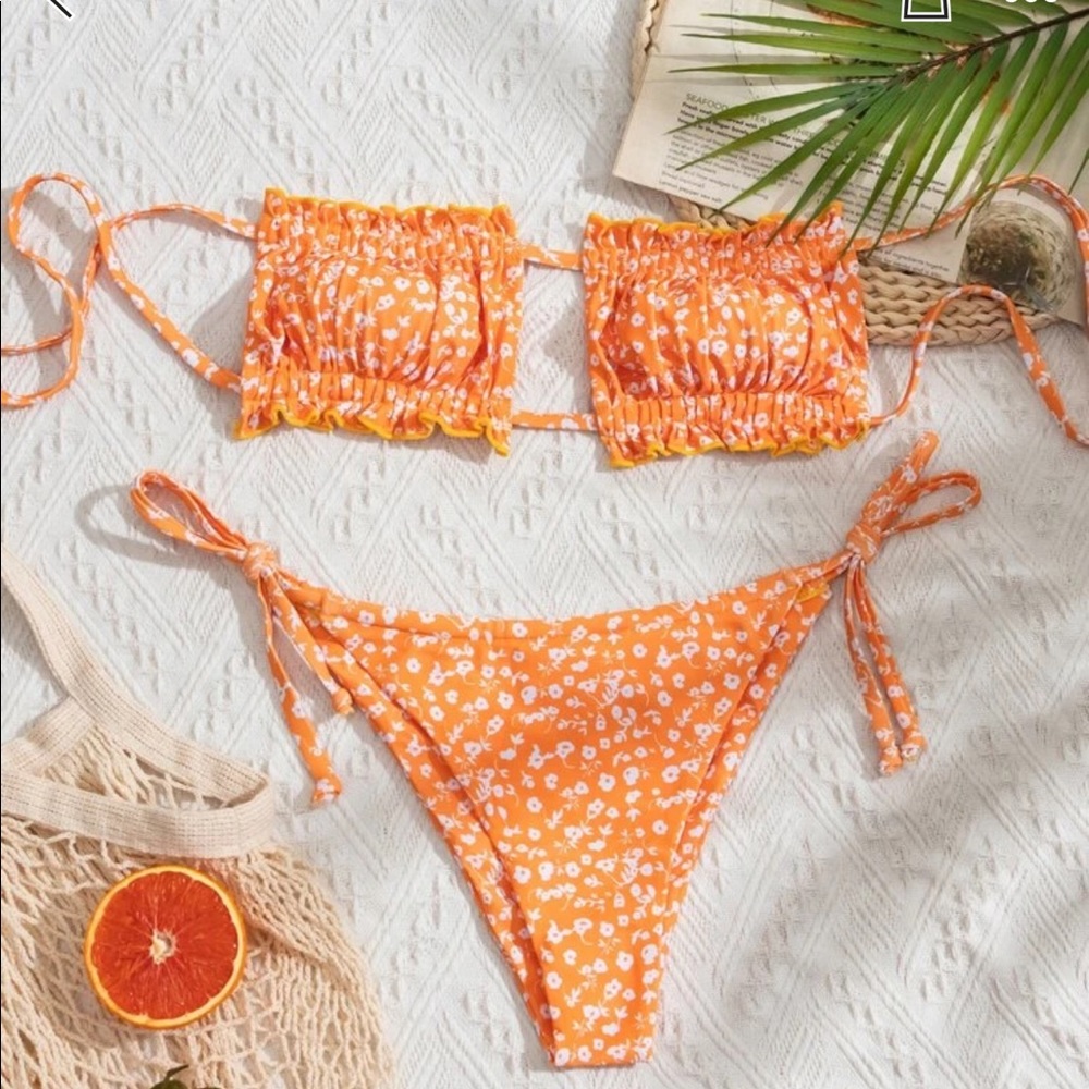 Orange strapless bathing suit